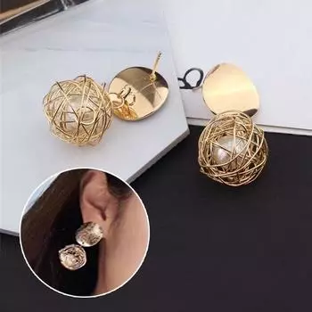 Женские винтажные жемчужные серьги, металлические украшения, тканые серьги-гвоздики