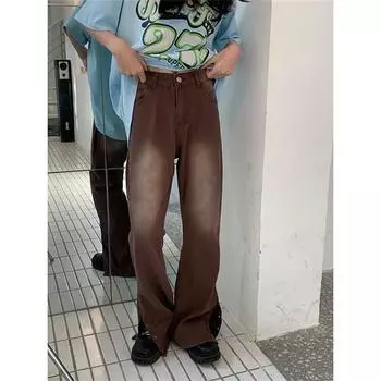 Женские винтажные женские широкие джинсы с высокой талией, мешковатые женские джинсовые капри, прямые брюки на шнуровке, джинсовые брюки для мамы S шоколадный