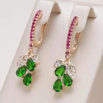 Женские висячие серьги цвета розового золота с зеленым и розовым цирконием, роскошные винтажные ювелирные изделия зелёный