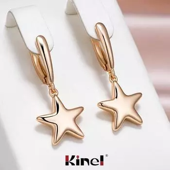 Женские висячие серьги Kinel цвета розового золота со звездами, роскошные ювелирные изделия, длинные серьги в подарок розового золота