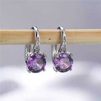 Женские висячие серьги, круглые четыре когтя, фиолетовый кристалл, циркон, полые серьги, подвеска, ювелирные изделия для невесты фиолетовый