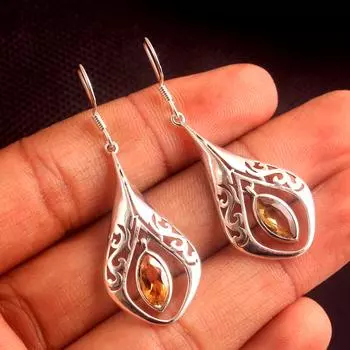 Женские висячие серьги с цитрином, 100% стерлинговое серебро 925 пробы, ноябрьский камень, ювелирные изделия жёлтый