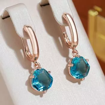 Женские висячие серьги с синим цирконом геометрической огранки, эффектные аксессуары для вечеринок, минималистичные ювелирные изделия, гипоаллергенные синий