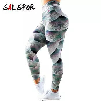 Женские влагоотводящие леггинсы с высокой талией и принтом для занятий йогой и фитнесом, набедренные поножи
