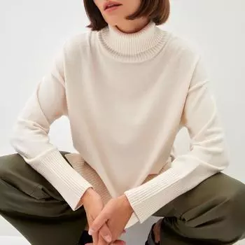 Женские водолазки оверсайз, осенний винтажный бежевый вязаный свитер с разрезом по бокам, мягкий теплый пуловер для девочек, джемпер S бежевый