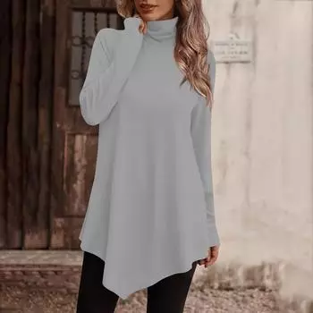 Женские водолазки Женские футболки Женские повседневные повседневные топы Водолазка с длинными рукавами Модные рубашки с принтом Топы Футболки Пуловеры Топы XXL серый