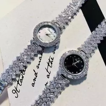 Женские водонепроницаемые часы со стальным ремешком, инкрустированным бриллиантами