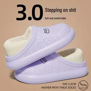 Женские водонепроницаемые хлопковые тапочки с толстой нескользящей подошвой для зимней носки на открытом воздухе и в помещении - коллекция 2024 года 44-45