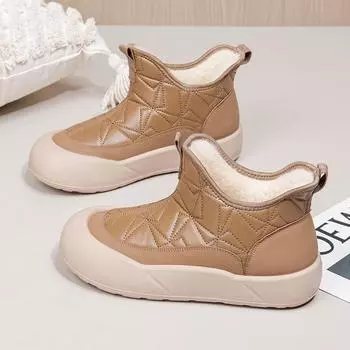 Женские водонепроницаемые хлопковые зимние ботинки на толстой подошве с шерстяной подкладкой 2024 года — нескользящая и повседневная зимняя мода 40 хаки