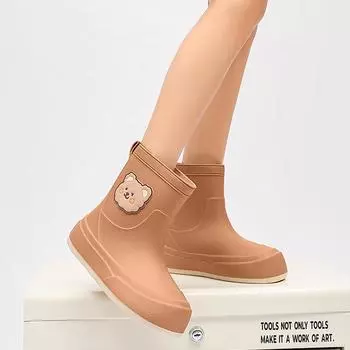 Женские водонепроницаемые корейские сапоги Bear Rain Boots с бархатной подкладкой - нескользящая отстегивающаяся теплая обувь для дождливого дня 38