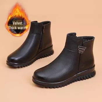 Женские водонепроницаемые кожаные ботинки - нескользящая мягкая подошва с бархатной подкладкой для улицы (10-1) beef tendon patch anti-slip style 10-1; size 36 чёрный