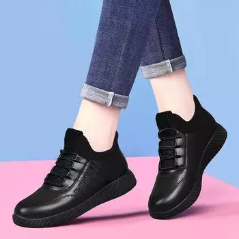 Женские водонепроницаемые кожаные кухонные туфли: Нескользящая, маслостойкая, дезодорирующая, легкая, мягкая подошва для длительного использования. 36