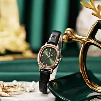 Женские водонепроницаемые кварцевые часы Godi Retro Oval с ремешком из натуральной кожи