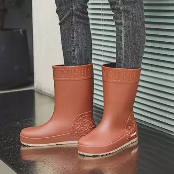 Женские водонепроницаемые нескользящие резиновые сапоги в корейском стиле с бархатной подкладкой для тепла Size 36