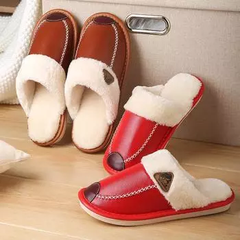 Женские водонепроницаемые нескользящие тапочки из кожи и хлопка, зимние теплые бархатные, идеально подходят для дома и пар