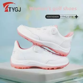 Женские водонепроницаемые нескользящие туфли для гольфа с фиксаторами на шнурках — повседневный спортивный дизайн 39 белый/розовый