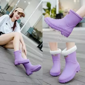 Женские водонепроницаемые резиновые сапоги до середины голени - нескользящие, резиновые, рабочая обувь для улицы Size 37