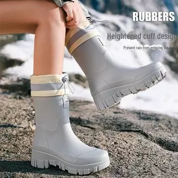 Женские водонепроницаемые резиновые сапоги средней высоты со шнурком 2024 года — нескользящая, удобная, всесезонная обувь Mid-tube, 40