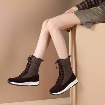 Женские водонепроницаемые зимние ботинки 2024 года, зимние пушистые теплые короткие ботинки с пуховыми вставками, удобные туфли на танкетке 35 чёрный