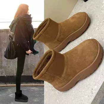 Женские водонепроницаемые зимние ботинки из натуральной кожи 2024 года — толстая подошва и плюшевая подкладка для зимы 36 верблюд