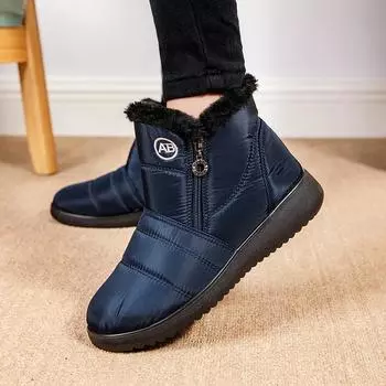 Женские водонепроницаемые зимние ботинки, зимние нескользящие плюшевые ботинки с искусственным мехом, женские пуховые ботинки на плоской подошве, сохраняющие тепло, с хлопковой подкладкой 39 чёрный