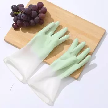 Женские водонепроницаемые зимние перчатки для мытья посуды: Прочная резина с бархатной подкладкой для кухни, стирки и домашнего хозяйства Ordinary short, 1 pair, M зелёный