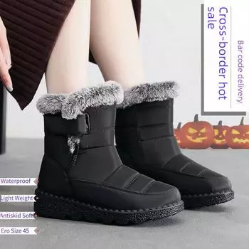 Женские водонепроницаемые зимние сапоги из меха кролика 2025 года, европейский размер 45, с расширенной липучкой посередине 41 синий