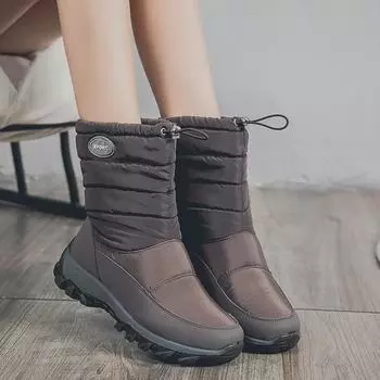 Женские водонепроницаемые зимние сапоги Plus Velvet Snow Boots - большой размер, плотный хлопок, средняя толщина берца 36 чёрный