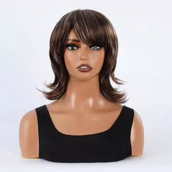 Женские волнистые синтетические парики для женщин, длина до плеч, смешанный коричневый, блондин, парик Боб с челкой, косплей, вечерние, повседневные, термостойкие волокна, волосы золотисто-коричневый