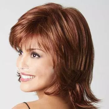 Женские волнистые синтетические парики средней длины для женщин, красный, коричневый, блондин, парик с челкой, косплей, вечерние, повседневные, термостойкие волокна, волосы золотисто-коричневый