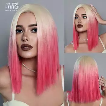 Женские волосы 38 см, имитация волос, разноцветные волосы, длинные прямые волосы, сетка для волос розового цвета, головные уборы, полный головной убор, кружевной парик 38cm 15inch розовый/золотой