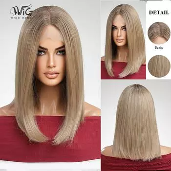 Женские волосы 46 см, золотые длинные прямые волосы, Т-образные передние кружева, розовые волосы, сетка для волос, полный головной убор, кружевные парики ручной работы, парик канекалон 46cm золотой