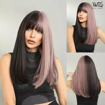 Женские волосы 55 см. Искусственные волосы. Разноцветные волосы. Длинные прямые волосы. Розовая сетка для волос. Головные уборы. Полный головной убор. Натуральный и реалистичный парик. 55cm 22inch чёрный/очарование розового