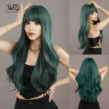 Женские волосы 62 см, искусственные волосы, зеленый парик, длинные волосы, прямые волосы, розовые волосы, сетка для волос, полный комплект, натуральный настоящий парик 62cm24.4INCH зелёный