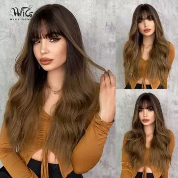Женские волосы 68 см. Искусственные волосы. Длинные волосы. Длинные вьющиеся волосы. Розовые волосы. Сетка для волос. Головные уборы. Полный головной убор. Натуральный и реалистичный парик. 68cm 26INCH коричневый