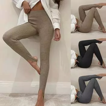 Женские вязаные эластичные леггинсы, брюки, женские облегающие спортивные брюки для йоги, нижняя часть