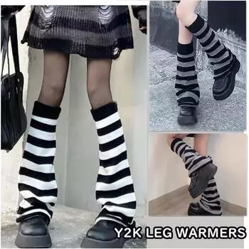 Женские вязаные гетры, панковские гетры до колена для девочек-подростков, готические вязаные зимние гетры, гетры-чулки, готическая одежда, аксессуары Black&white Stripes