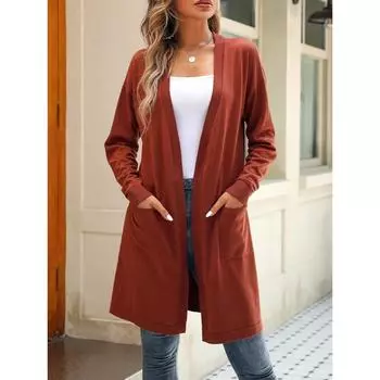 Женские вязаные кардиганы ATTRACO BeautyIn, длинные открытые передние карманы с двумя карманами