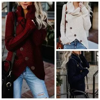 Женские вязаные свитера, кардиганы с длинными рукавами и пуговицами, свободные пуловеры, водолазки, топы с неровным подолом S белый