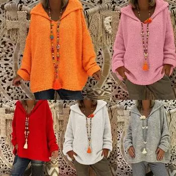 Женские вязаные свитера с капюшоном 2024 года — повседневный стиль пуловера L чёрный