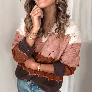 Женские вязаные свитера с v-образным вырезом, пуловеры, топы, женский однотонный повседневный джемпер, осень-зима, женский с длинным рукавом