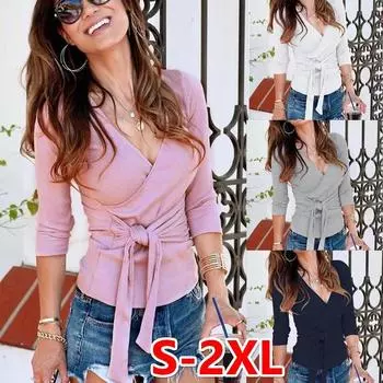 Женские вязаные свитера с V-образным вырезом и длинными рукавами S темно-синий