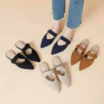 Женские вязаные тапочки Мэри Джейн большого размера с острым носком и неглубоким носком, летние повседневные вязаные сандалии на плоской подошве, размеры 34-43 34 чёрный