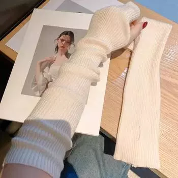 Женские вязаные теплые длинные перчатки без пальцев, варежки, зимние однотонные рукава, модная повседневная мягкая одежда для девочек, перчатки в стиле панк one size