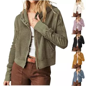 Женские вязаные толстовки с капюшоном на молнии, короткие куртки с напуском, повседневные куртки с длинными рукавами XL коричневый