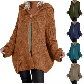 Женские вязаные толстовки с рукавами-фонариками на одной пуговице, длинный вместительный свитер, верхняя одежда XXL синий