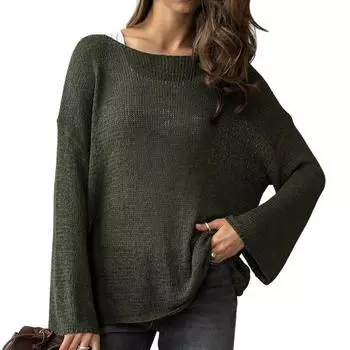 Женские вязаные топы с круглым вырезом и длинным рукавом, свитера, топы свободного кроя однотонные, осенние пуловеры, трикотаж L