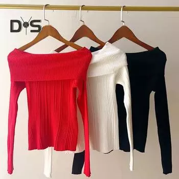 Женские вязаные топы, сексуальные топы на одно плечо с длинным рукавом, облегающий пуловер, однотонная блузка в рубчик, повседневная одежда чёрный