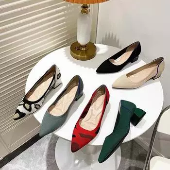 Женские вязаные туфли Princess 2023 с острым носком и средним каблуком 35 зелёный