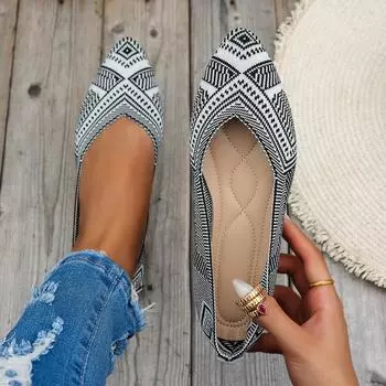 Женские вязаные вышитые дышащие повседневные туфли на плоской подошве 36